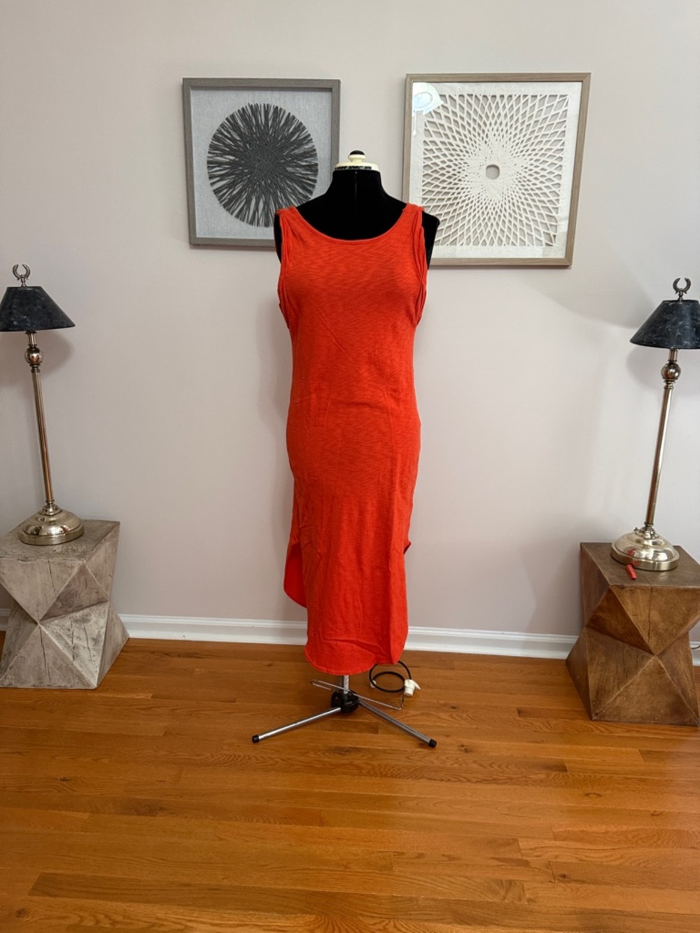Free People Midi Dress in size Small Sleeveless Bright Orange- Spring/Summer